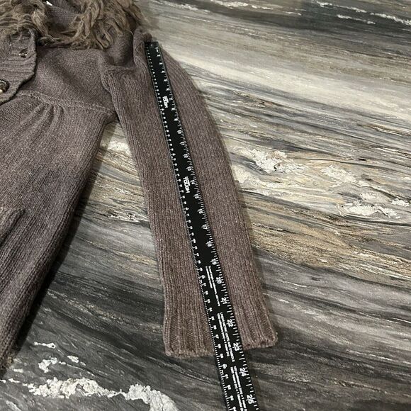 Boden Womens Wool Knit Cardigan Sweater 8 Brown Pockets Buttons Faux Fur - Picture 9 of 11